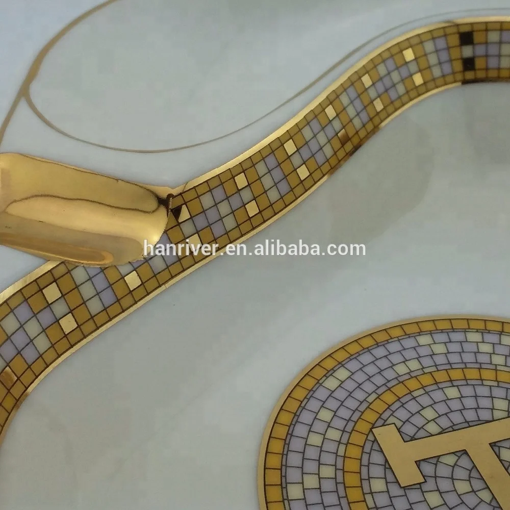 
Best selling oval ceramic ashtray with golden edge with two golden rest with customized logo for sale 