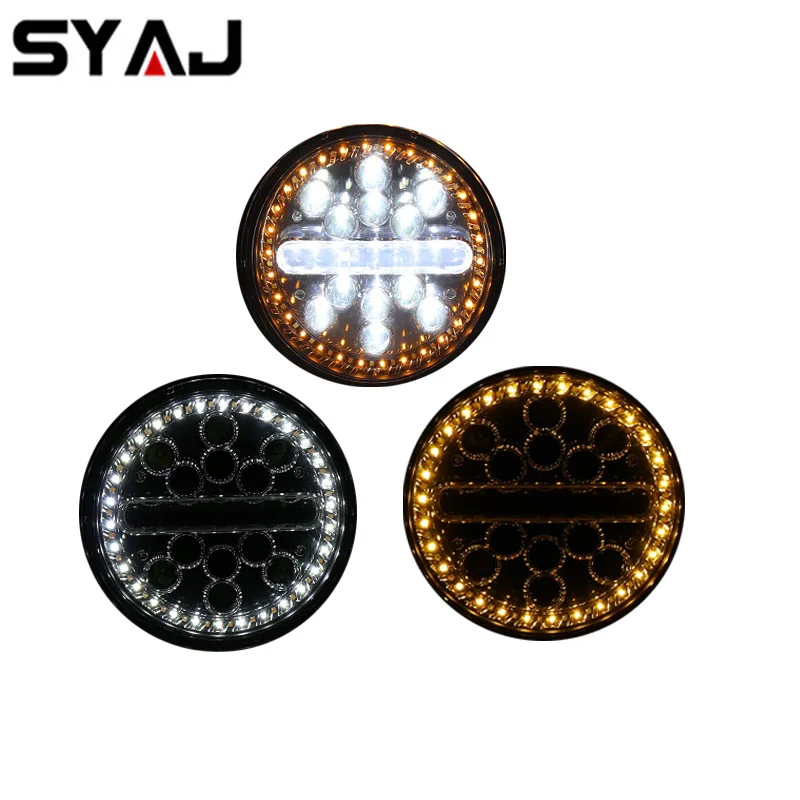 Pair Waterproof 7 Inch 63W LED Around Headlights DRL Daytime Running Light Amber Turn Signal Car Head Light