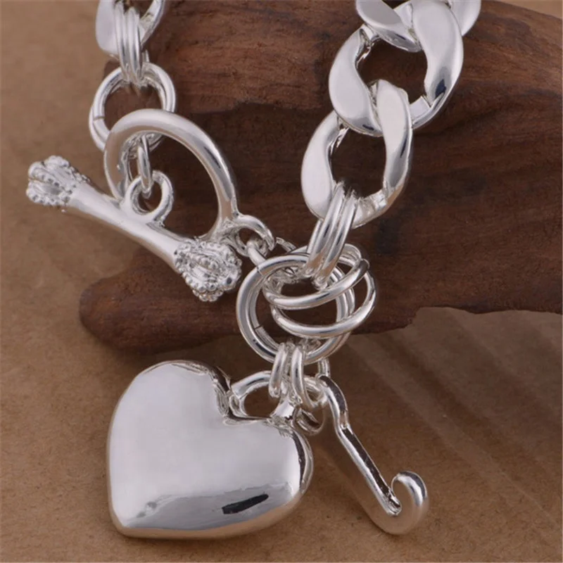 heart pattern korean thai 925 italian silver bracelet