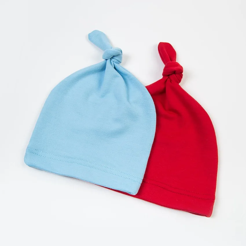 Wholesale multicolor adjustable knot soft cotton newborn baby hats