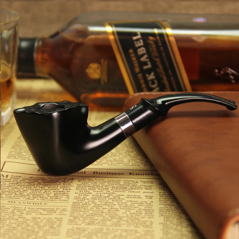 SANDA Authentic Cyclobalanopsis wooden Manual filter bucket curved pipe tobacco pipe Men SD-737