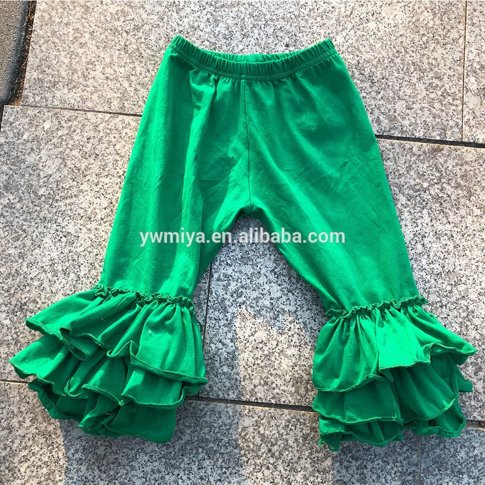 MY-305 hot selling triple ruffle pants for baby girls casual 100% cotton knit long pants multi-colors Toddler boutique