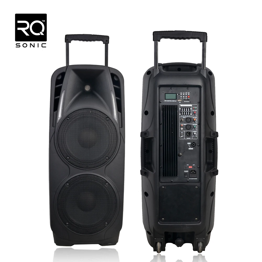RQSONIC PMQ210AQX Dual 10 Inch Powered Speaker PA Rechargeable Trolley Speaker