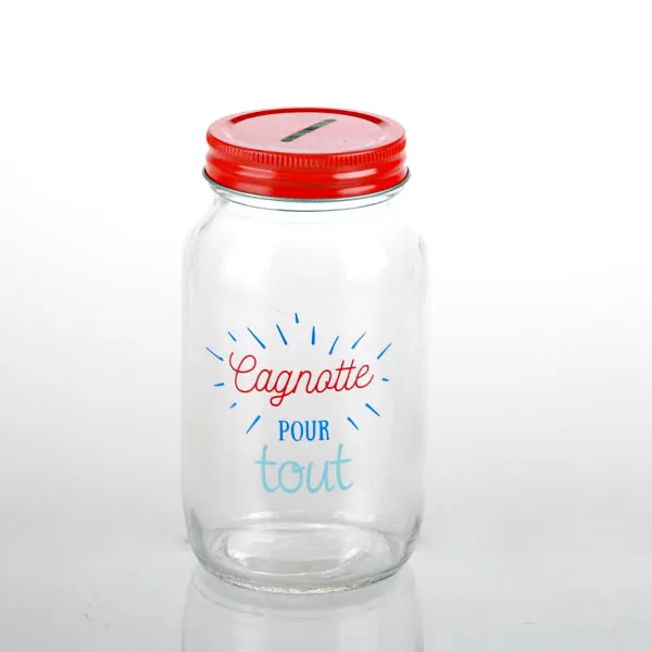 Custom Design 680ml clear Mason Jar 27oz Coin Bank Glass Jar With Coin Slot Lids
