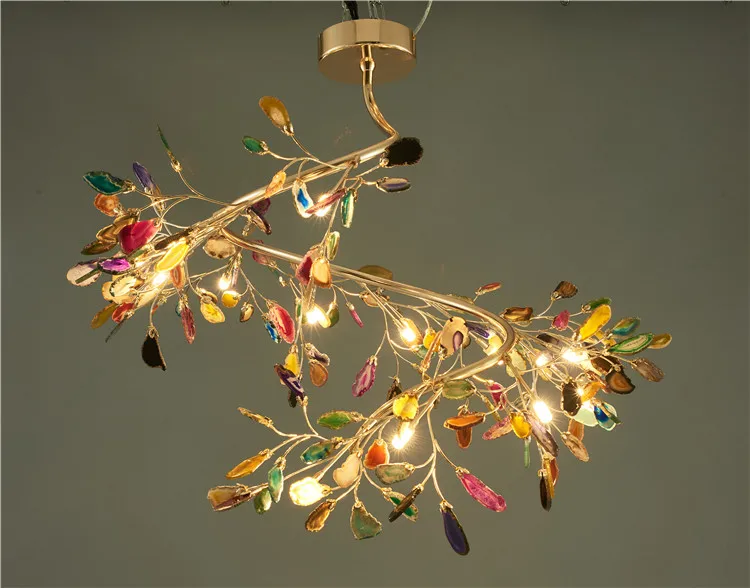Zhongshan factory modern agate pendant light stone house lighting decoration gold chandelier