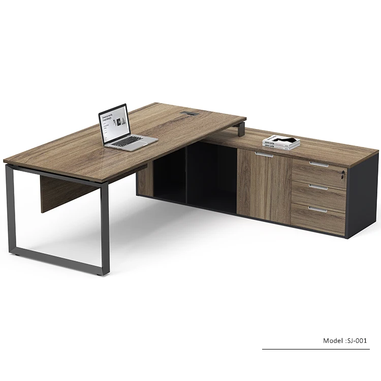 SJ-001 Trilateral Executive Office Desk with metal furniture leg office table
