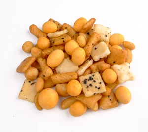 Japanese rice crackers and coated peanuts mix