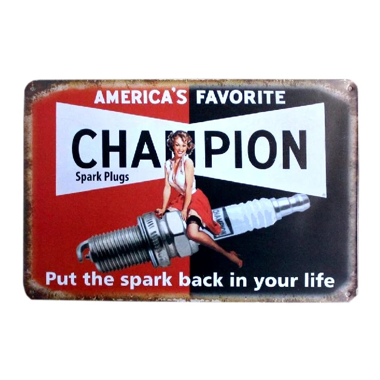 Top Quality NO MOQ Custom Printing Dependable Champion Spark Plugs Home Decor Vintage Tin Sign