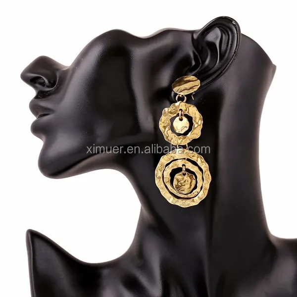 Gold metallic vintage irregular geometric earrings