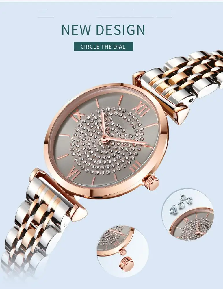 
Fashion ladies watches stainless steel band wristwatch customer logo OEM brand unique women watches hour water proof watch 