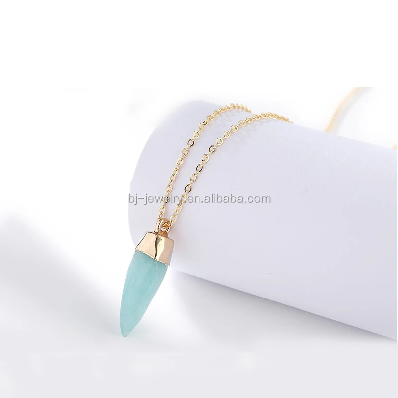 Fashion New Crystal Point Quartz Natural Stone Pendant Gold Chain Necklace