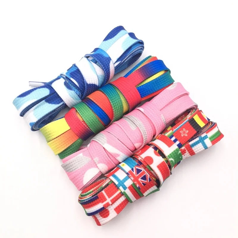 Factory Custom flat colorful printed shoe laces design in stock