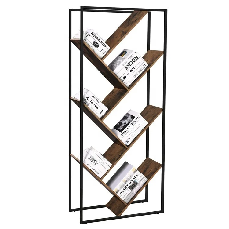 VASAGLE Home Furniture Bookcase Asymmetrical Design Diagonal Book Shelf Wooden and Metal modern tree shaped bookshelf (60794561933)