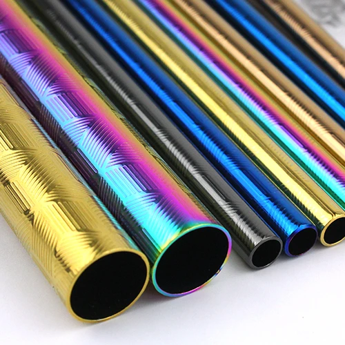 New Pattern Design Copper Rose Gold Black Reusable Metal 18/10 Drinking Straws With Case