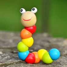 2016 Cute Insert Puzzle Kids Educational Wooden Toys Baby Children Fingers Flexible Training Science Twisting Worm Toys