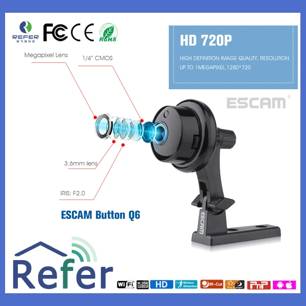 Дешевый ESCAM Q6 720 P p2p wi-fi ИК ночного видения безопасности беспроводная ip-камера