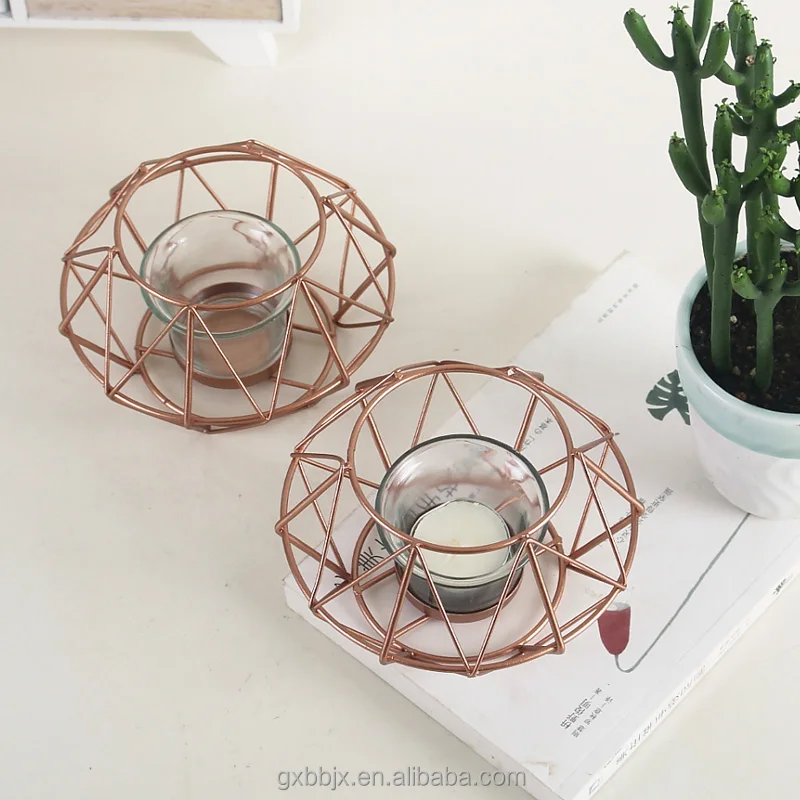 Guangxi  Factory Direct Sale Rose Gold Geometric Design Tea Light Votive Candle Holders Decorations  For Wedding