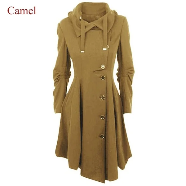 Plus Size S-7XL Fashion Women Tops Long Medieval Trench Coat Women Winter Black Gothic Coat Elegant Women Coat Vintage Female