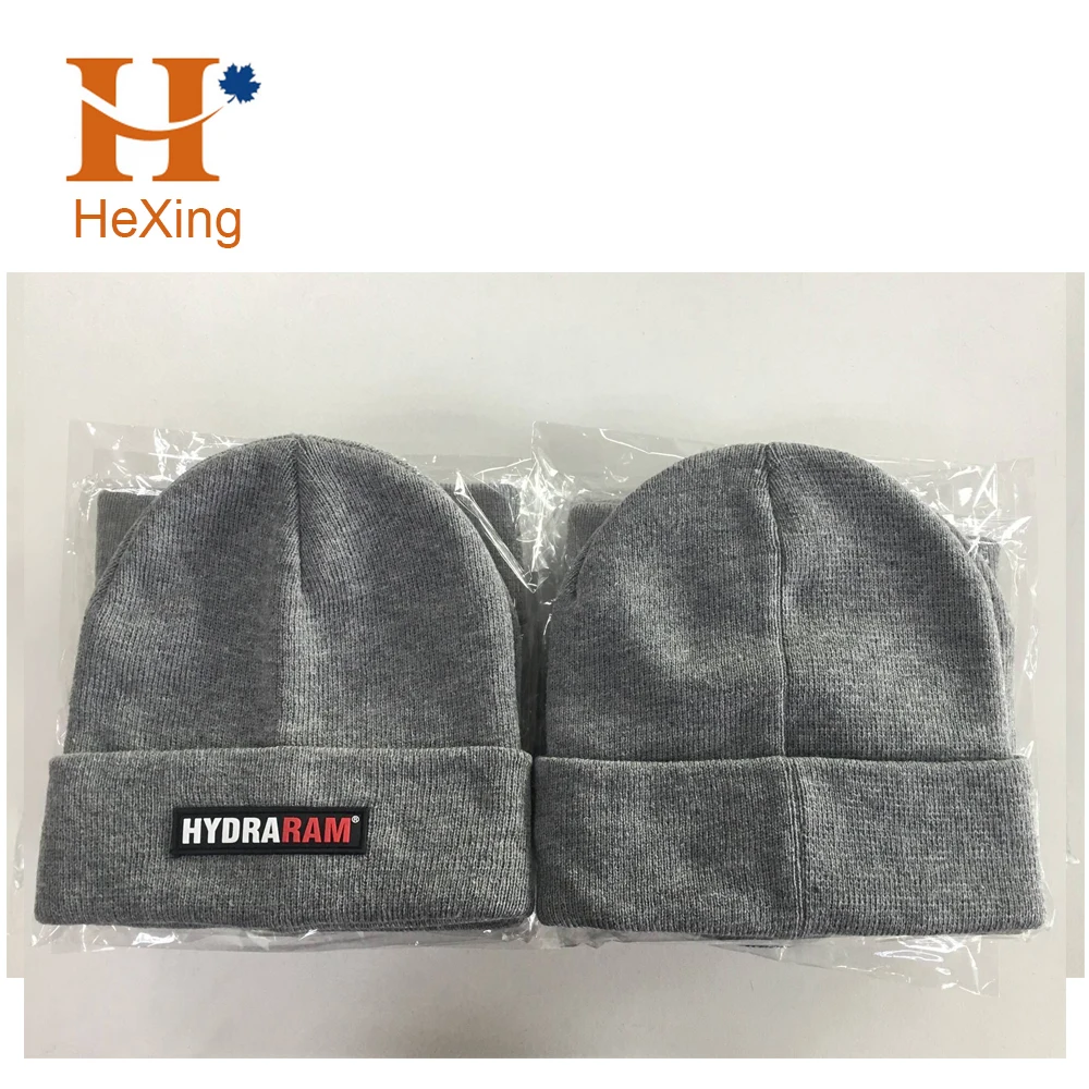 Custom Jacquard Knit Winter Hat Caps for Men/Women Leather Badge Patch with Embossed Logo Designer Beanies