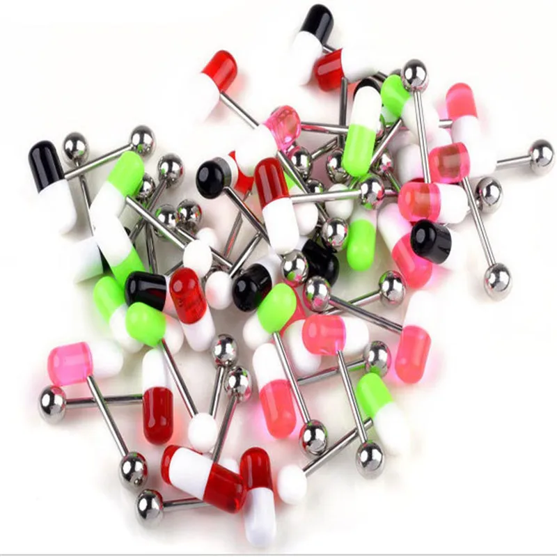 
pills acrylique new surgical steel Tongue ring ghotwife fashion body jewelry wholesale 2019 