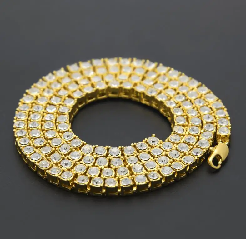 Bling Iced Out Tennis Chain 1 Row Necklaces Silver/Gold Color Men Chain Fashion Jewelry
