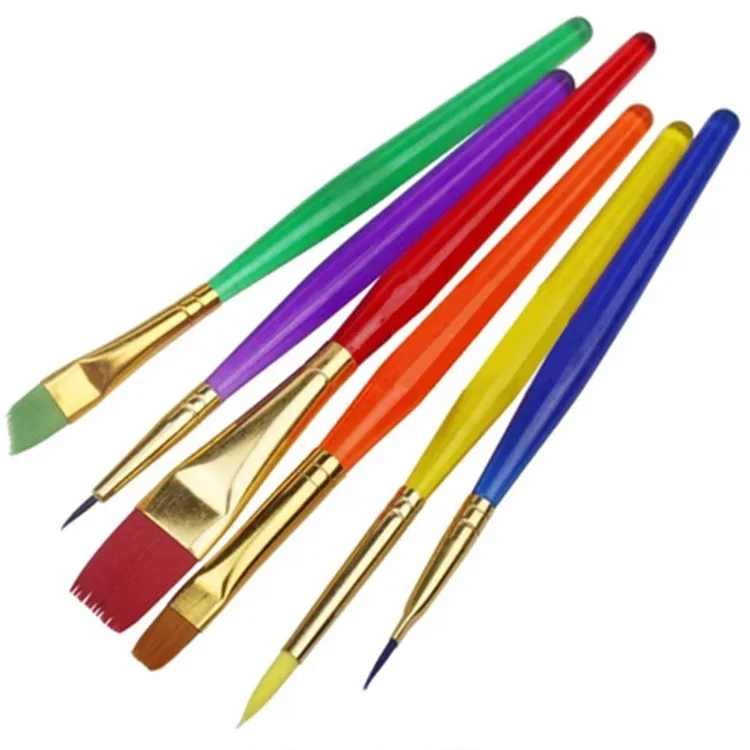 6pcs plastic handle kids diy water brush pen kids paint brush set