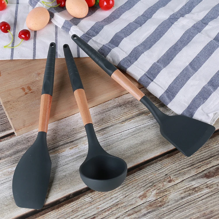 Термостойкая деревянная силиконовая кухонная утварь инструменты для приготовления пищи набор из 8 шт.