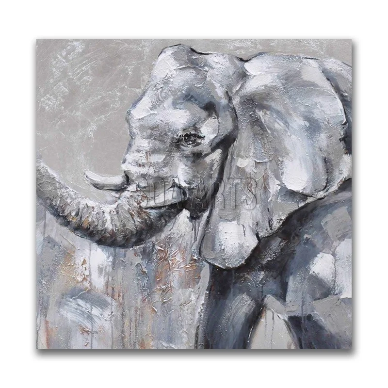 Handmade High Quality Elephant Animal Painting Canvas Wall Art
