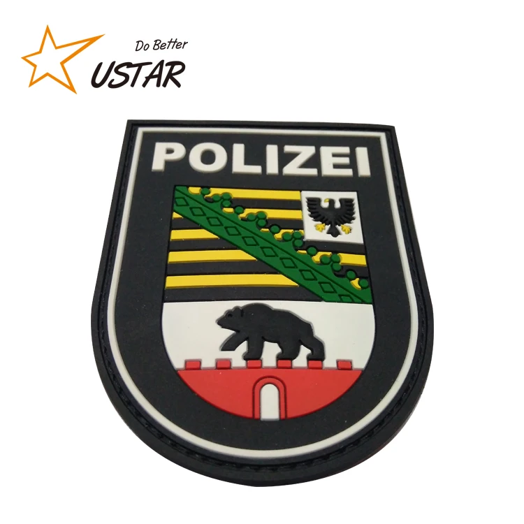 
High Quality Custom Embossed Name Logo Soft PVC Rubber Uniform Arm Patches with Hook and Loop Adhesive 