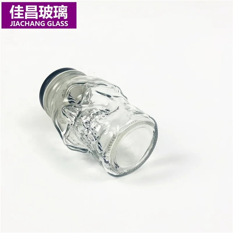 High Quality Skull Shaped Glass Mason Jar 15 oz with Lid and Straw Drink Cup