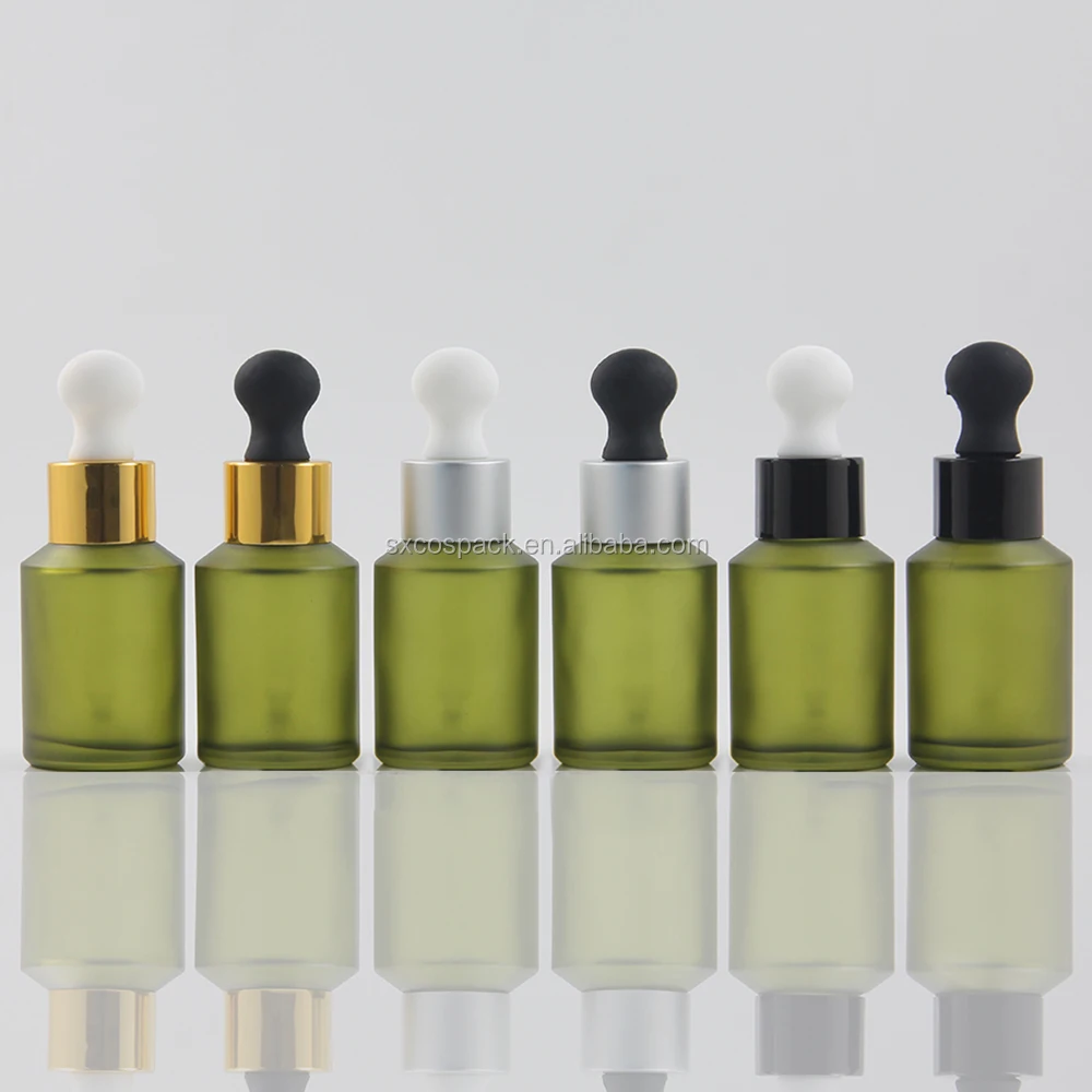 15ml (0.5 oz) 30ml (1 oz) 60ml (2 oz) Green Glass Bottles Skin Cosmetic Oil Sealable Dropper Industrial Serum Screen Printing