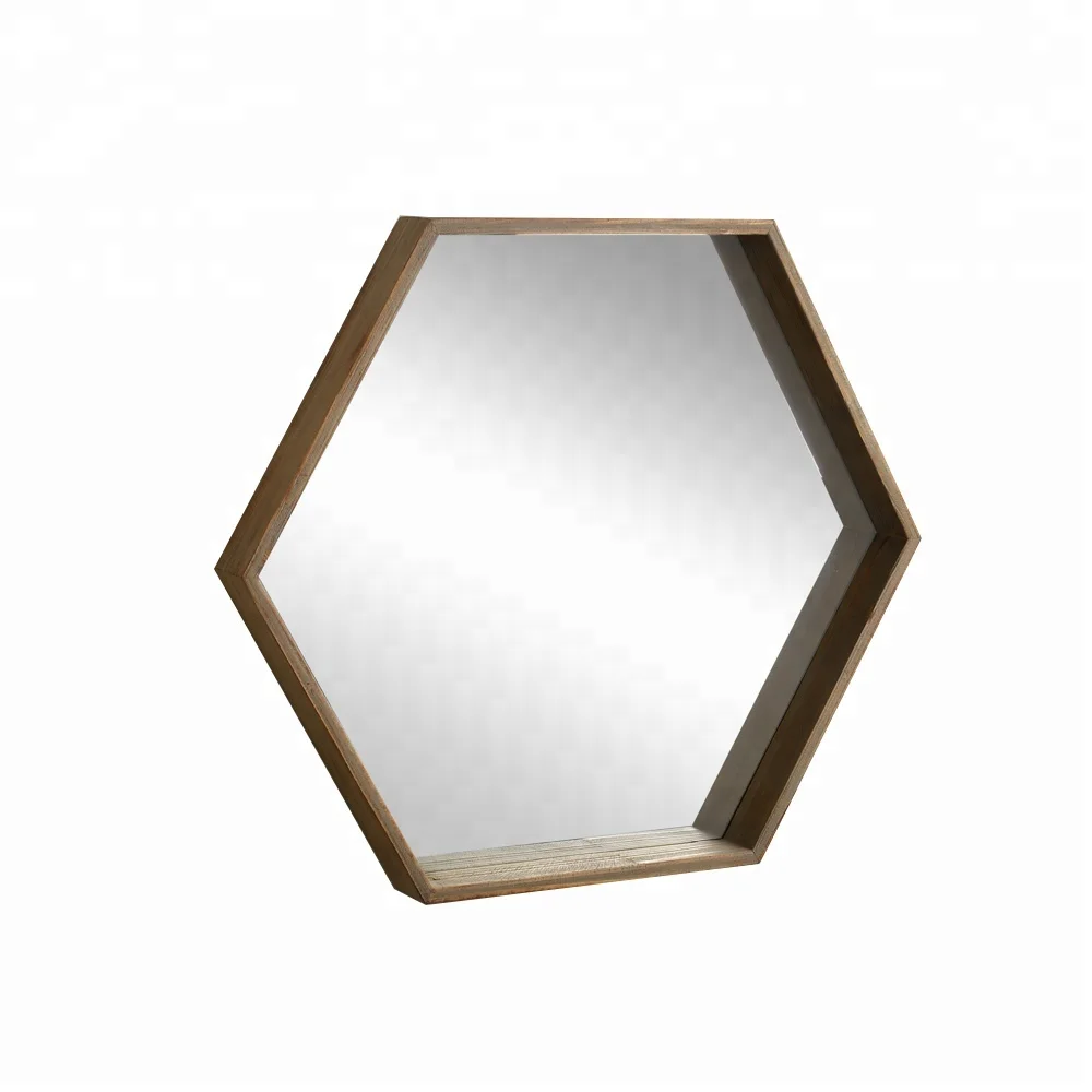 Wholesale Octagonal Wood Hexagon Moulding Frame Hotel Living Room Bedroom Bathroom Vanity Decorative Wall Mirror