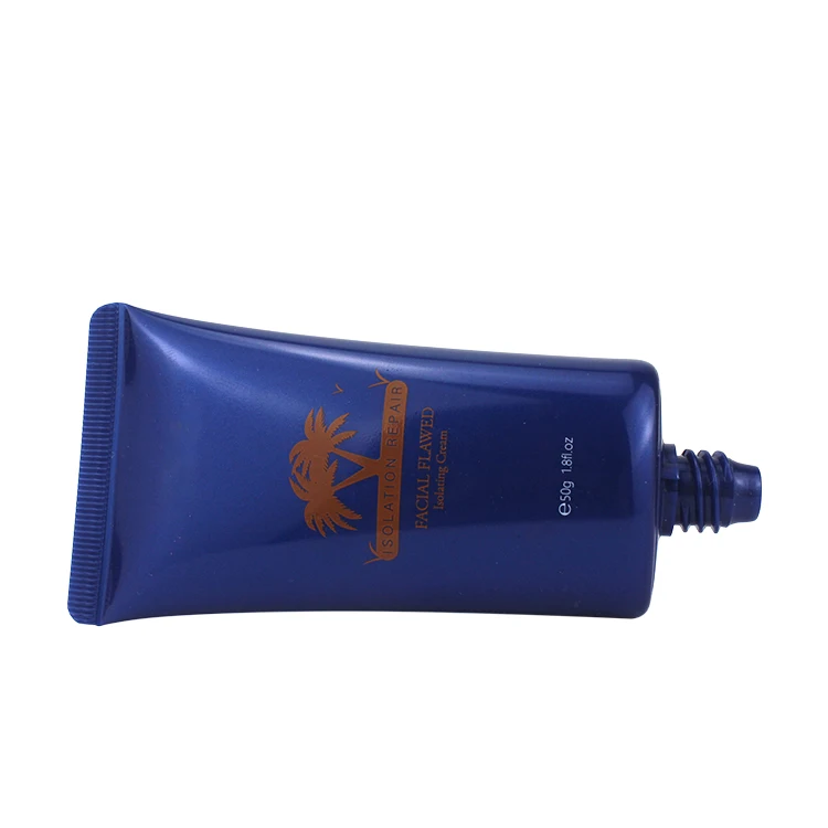 
D54mm L94mm 50g Silkscreen PE Glossy Deep Blue Isolation Repair Facial Flawed Isolating Cream Oval Cosmetic Tube 
