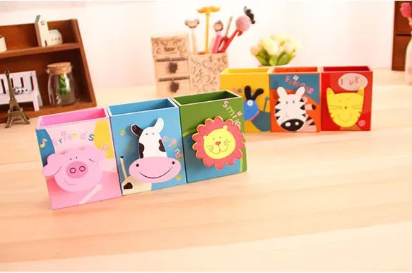cute wooden cartoon Pencil Holder office desk organizer   Pen Container