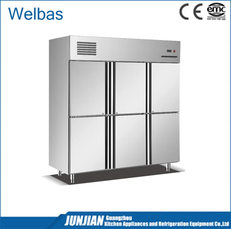 Double door kitchen refrigerator with 201 stainless steel and commercial upright freezer