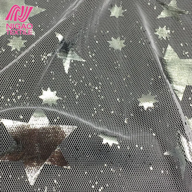 
Wholesale hexagram pattern tulle fabric glitter mesh fabric for girl dress 