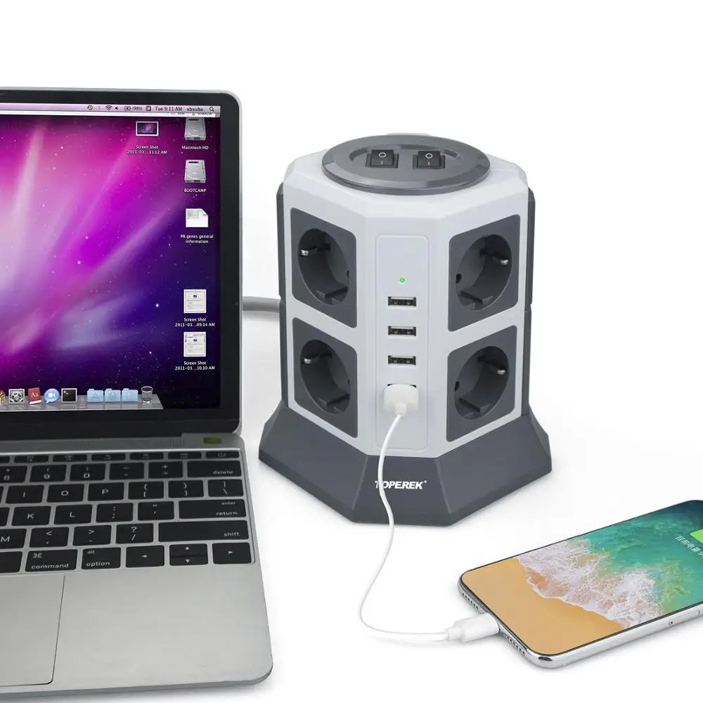 Tabletop socket tower with USB, power supply adapter/ multi outlet plug power strips
