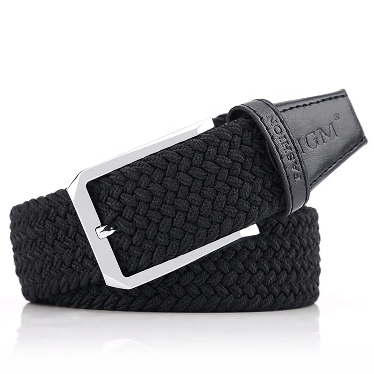 Mens Stretch Leather Elastic Woven Hemp Canvas Webbed Stretch Belt