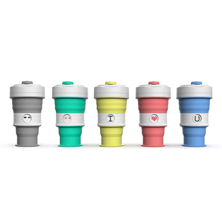 18 oz Double Wall Sleeve Travel Mugs Foldable Silicone Rubber Drinking Leak Proof Portable Reusable Collapsible Coffee Cup