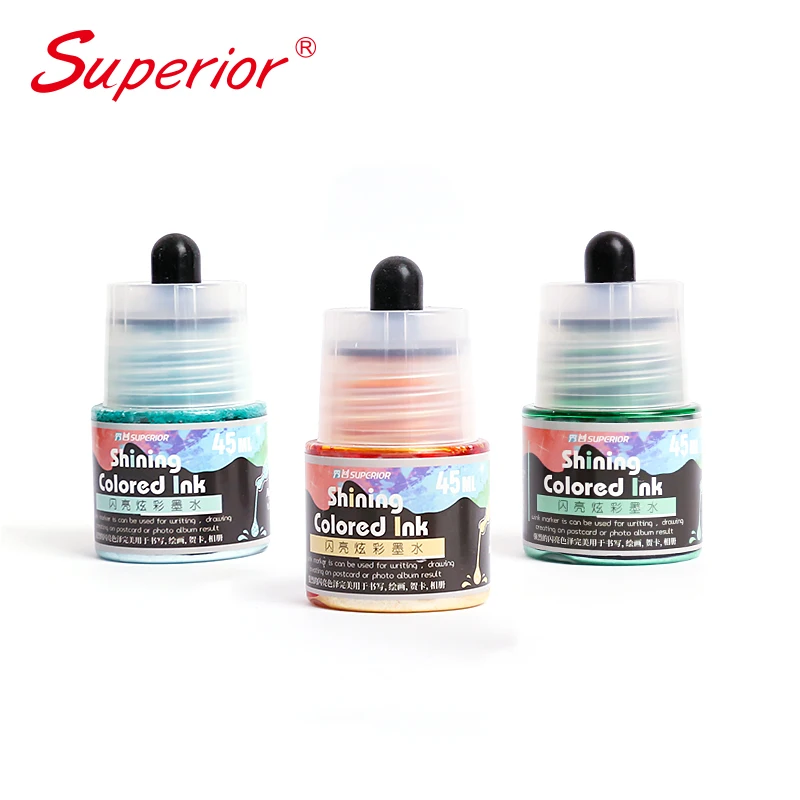 Superior new product water based glitter shinning refilled ink with dropper bottle use for drawing can fill into the brush