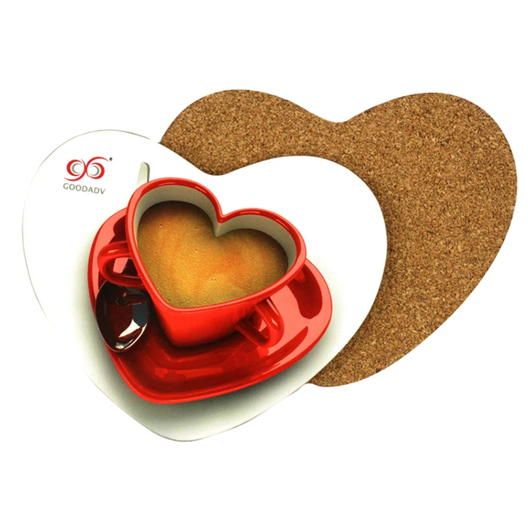 Wholesale promotional cork backed coaster  / Kitchen gifts heart shape MDF cork coaster