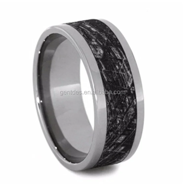 Gentdes Jewelry  Real Meteorite Inlay 10mm Comfort Fit Titanium Wedding Band Full Finger Ring Men Engagement Ring
