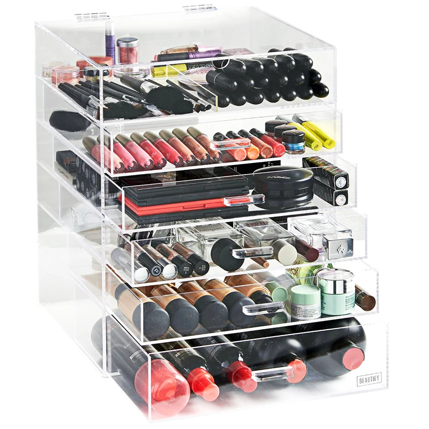Modern Clear Acrylic Countertop Pull Out Storage Drawer/Cosmetic Organizer Box w/Tissue Dispenser