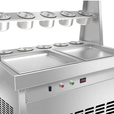 Double flat pans fried roll ice cream machine mesin ais krim goreng