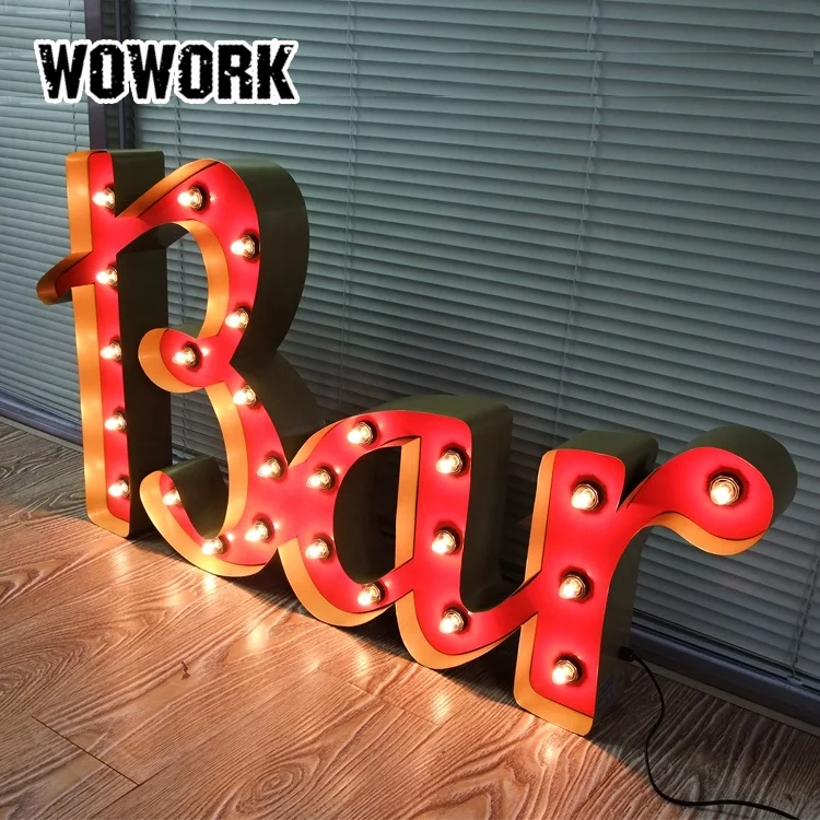 2024 WOWORK LED bar carnival display circus vintage style letter light Sign for shop decoration