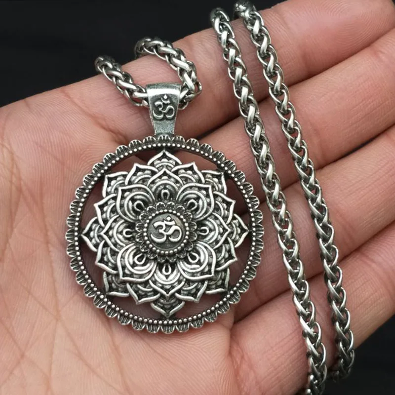 Indian Mythology Ancient Indian Mandala Flower Necklace Mandala Pendant Antique Silver Zen Yoga Necklace