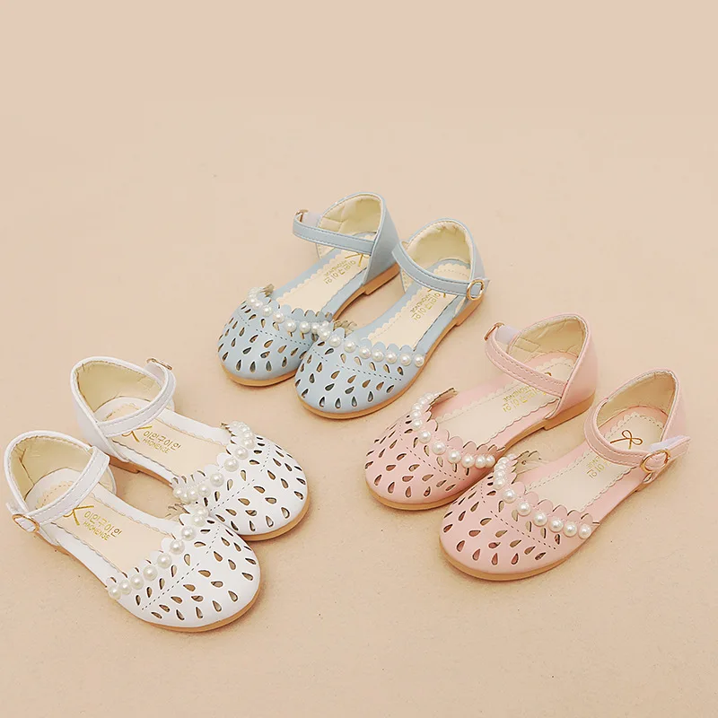 New design fashion style soft sole children pearl princess sandals