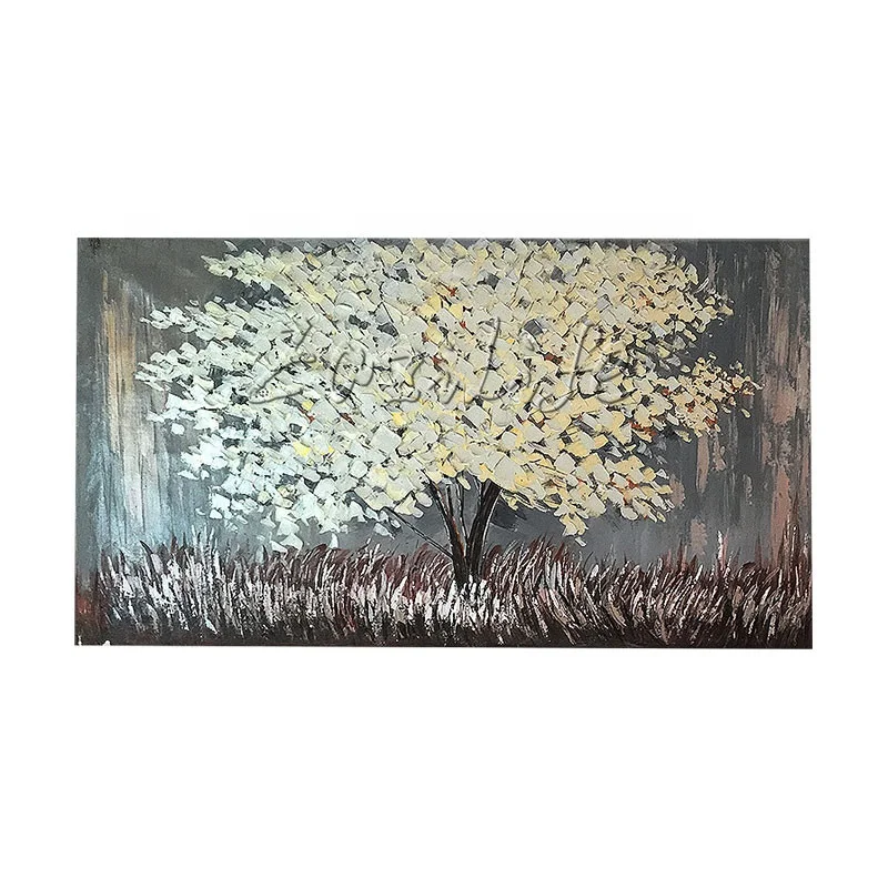 
Wall art Pictures palette knife 3D texture acrylic silver tree painting wall decor For Living Room home quadro decoracion 