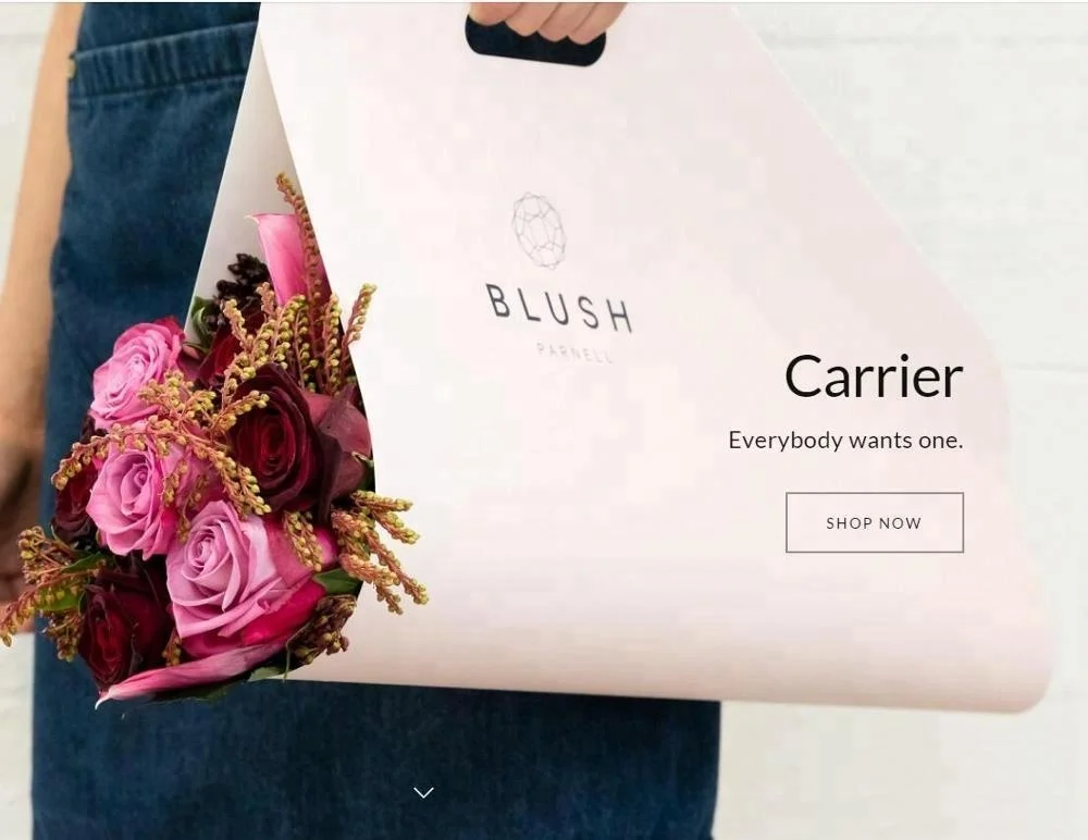 custom logo printed diecut handle paper carrier flower bag, flower packaging carrier