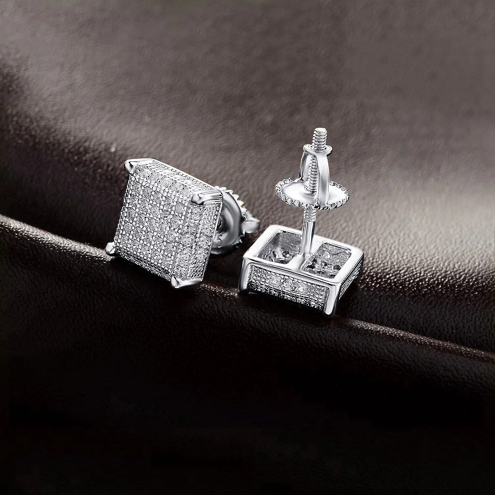 new model iced out 18k plated gold ear rings design for man